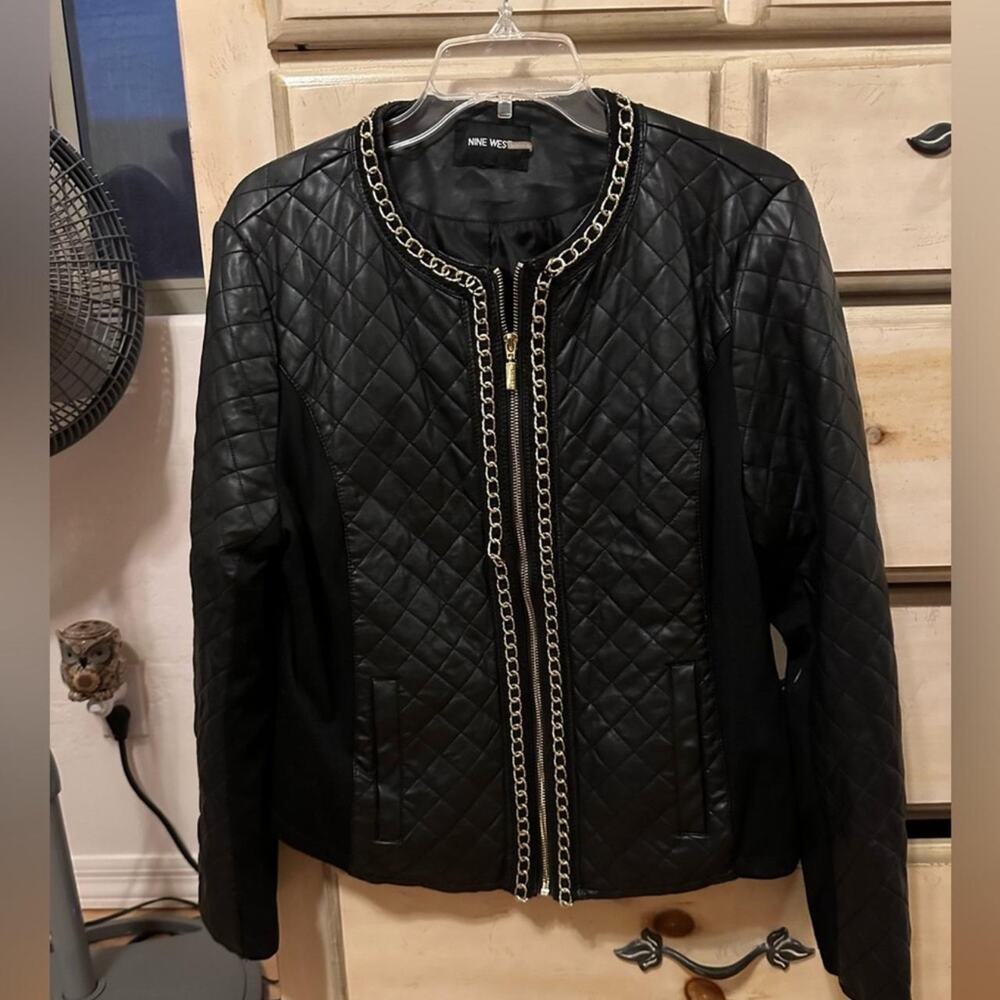 Nine West Quilted Vegan Leather Jacket Silver Hardware